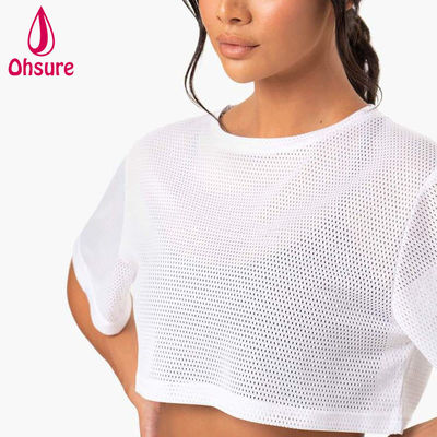 사용자 지정 로고 티셔츠 캐주얼 스판덱스  Mesh 직물 승무원 목 여성 의류 여자 체육관 따뜻 한 여자 티셔츠