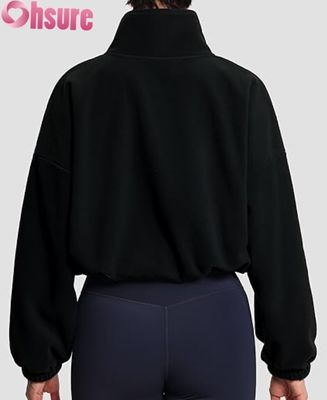 여성용 소프트 플리스 풀오버 재킷, 편안함을 위한 캐주얼 긴 소매 지퍼 스웨트셔츠, 신축성 있는 밑단