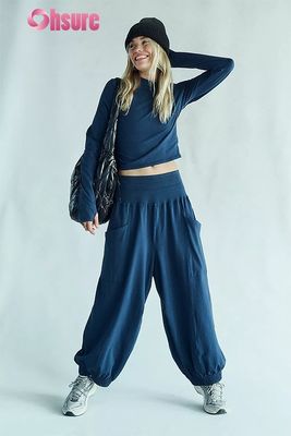 여성 스포츠 긴 소매 탑 썸홀 타이트 경량 통기성 런닝 스포츠웨어 솔리드 컬러 크롭 탑 조거 세트