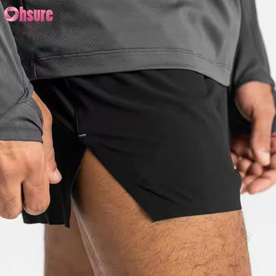 커스텀 지퍼 주머니 유연한 허리 스포츠 액티브 웨어 남성 재커드 프린트 운동 달리기 체육관 쇼트