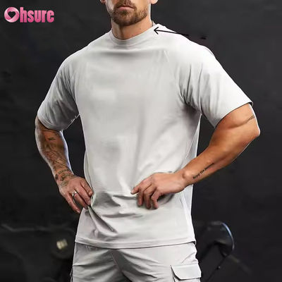 맞춤형 95% 면 스판덱스 크루 목 짧은 라글란 장갑 편안한 피트 운동 체육관 남자 티셔츠