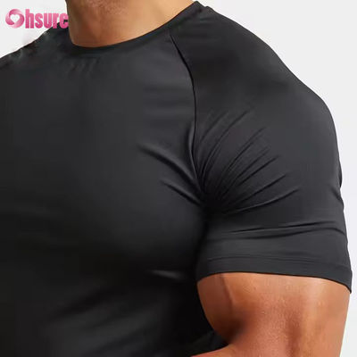 남성용 맞춤형 폴리에스터 스판덱스 경량 슬림핏 래글런 소매 퀵 머슬 트레이닝 탑 짐 티셔츠