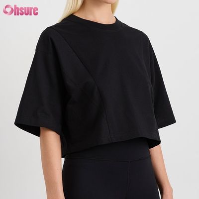 맞춤형 더블 사이드 O 목 비어있는 평면 오버사이즈 절단 톱 솔리드 캐주얼 운동 스판덱스 여성 단袖 티셔츠