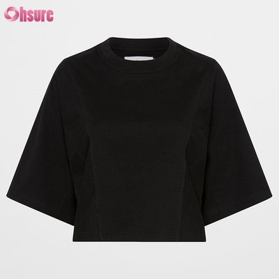 맞춤형 더블 사이드 O 목 비어있는 평면 오버사이즈 절단 톱 솔리드 캐주얼 운동 스판덱스 여성 단袖 티셔츠