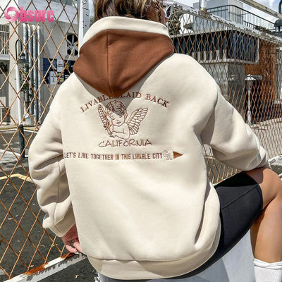 고품질 프랑스 테리 하우디 여성 스트리트 웨어 고품질 필수품 드롭 어깨 embroidered 하우디