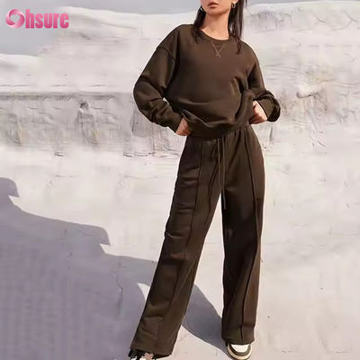 새로운 캐주얼 스포츠 체육관 조거 조깅 솔리드 컬러 가을 겨울 스웨터셔츠와 팬트 두 조각 팬트 세트 운동복 여성