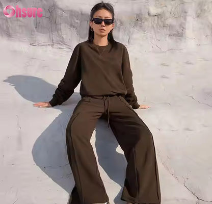 새로운 캐주얼 스포츠 체육관 조거 조깅 솔리드 컬러 가을 겨울 스웨터셔츠와 팬트 두 조각 팬트 세트 운동복 여성