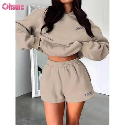 F240140 맞춤형 쇼트 세트 두 조각 세트 여성 장갑 일반 후디 스웨트 및 체육관 쇼트 세트 봄 의류 여성