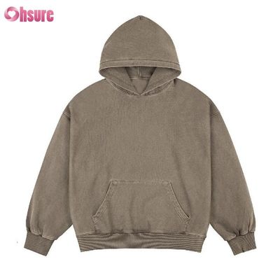 남성용 핫 세일 100% 면 산성 워싱 오버사이즈 맞춤형 개인 로고 박스 핏 후디