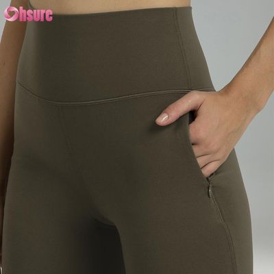 80%나일론 20%스판덱스 믹스 220그램 벌거벗은 부드러운 체육관 바지 유연한 허리밴드 운동 플라어 레깅스 여성용