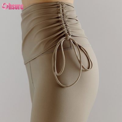 재활용 나일론 스판덱스 혼합 체육관 바지 조정 가능한 드래그 스트링 운동 레깅스 여성용 전체 1 조각 높은 요가 착용 전체 길이