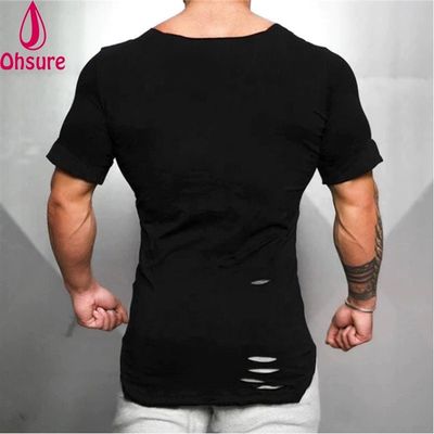 새 면 남성 티셔츠 - 빈티지 찢어진 구멍 티셔츠 - 남성 패션 캐주얼 액티브웨어 피트니스 티셔츠